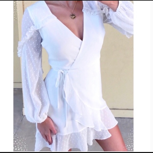 Gianni Bini GB White Ruffle Wrap Dress - Picture 3 of 6